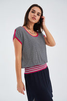 Peraluna-Çizgili Kayık Yaka Yazlık Kadın Triko Elbise-Elbise-1-Milagron.com