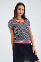 Peraluna-Çizgili Kayık Yaka Yazlık Kadın Triko Elbise-Elbise-2-Milagron.com