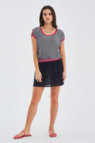 Peraluna-Çizgili Kayık Yaka Yazlık Kadın Triko Elbise-Elbise-3-Milagron.com