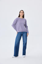 Peraluna-Cleo Düz Örgü Kadın Mevsimlik Triko Kazak Lila-Kazak & Triko-1-Milagron.com