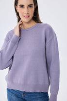 Peraluna-Cleo Düz Örgü Kadın Mevsimlik Triko Kazak Lila-Kazak & Triko-6-Milagron.com