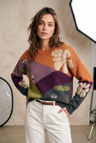 Peraluna-Peraluna Charlotte Pullover Bisiklet Yaka Göz Desen Çok Renkli Organik Pamuk Kadın Triko Kazak - Kiremit Multi-Kazak & Triko-6-Milagron.com