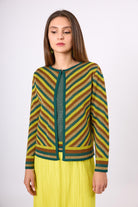 Peraluna-Delight Çizgili Simli Kadın Triko Hırka Zümrüt Multi-Kazak & Triko-2-Milagron.com