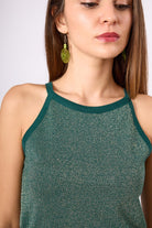 Peraluna-Delight Halter Yaka Çizgili Simli Kadın Triko Bluz Zümrüt Multi-Bluz-3-Milagron.com