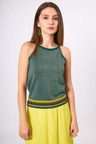 Peraluna-Delight Halter Yaka Çizgili Simli Kadın Triko Bluz Zümrüt Multi-Bluz-5-Milagron.com