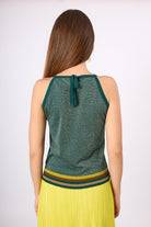 Peraluna-Delight Halter Yaka Çizgili Simli Kadın Triko Bluz Zümrüt Multi-Bluz-6-Milagron.com