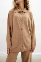 Peraluna-Denise Cardigan Polo Yaka Geniş Kesim Pamuk Yün Kadın Triko Hırka-Kazak & Triko-10-Milagron.com