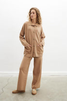 Peraluna-Denise Cardigan Polo Yaka Geniş Kesim Pamuk Yün Kadın Triko Hırka-Kazak & Triko-12-Milagron.com