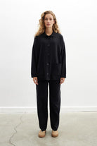 Peraluna-Denise Cardigan Polo Yaka Geniş Kesim Pamuk Yün Kadın Triko Hırka-Kazak & Triko-2-Milagron.com