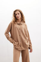 Peraluna-Denise Cardigan Polo Yaka Geniş Kesim Pamuk Yün Kadın Triko Hırka-Kazak & Triko-9-Milagron.com