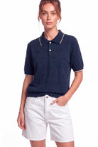 Peraluna Desert Palm Polo, Palmiye Desenli Polo Yaka Triko Tişört - Lacivert
