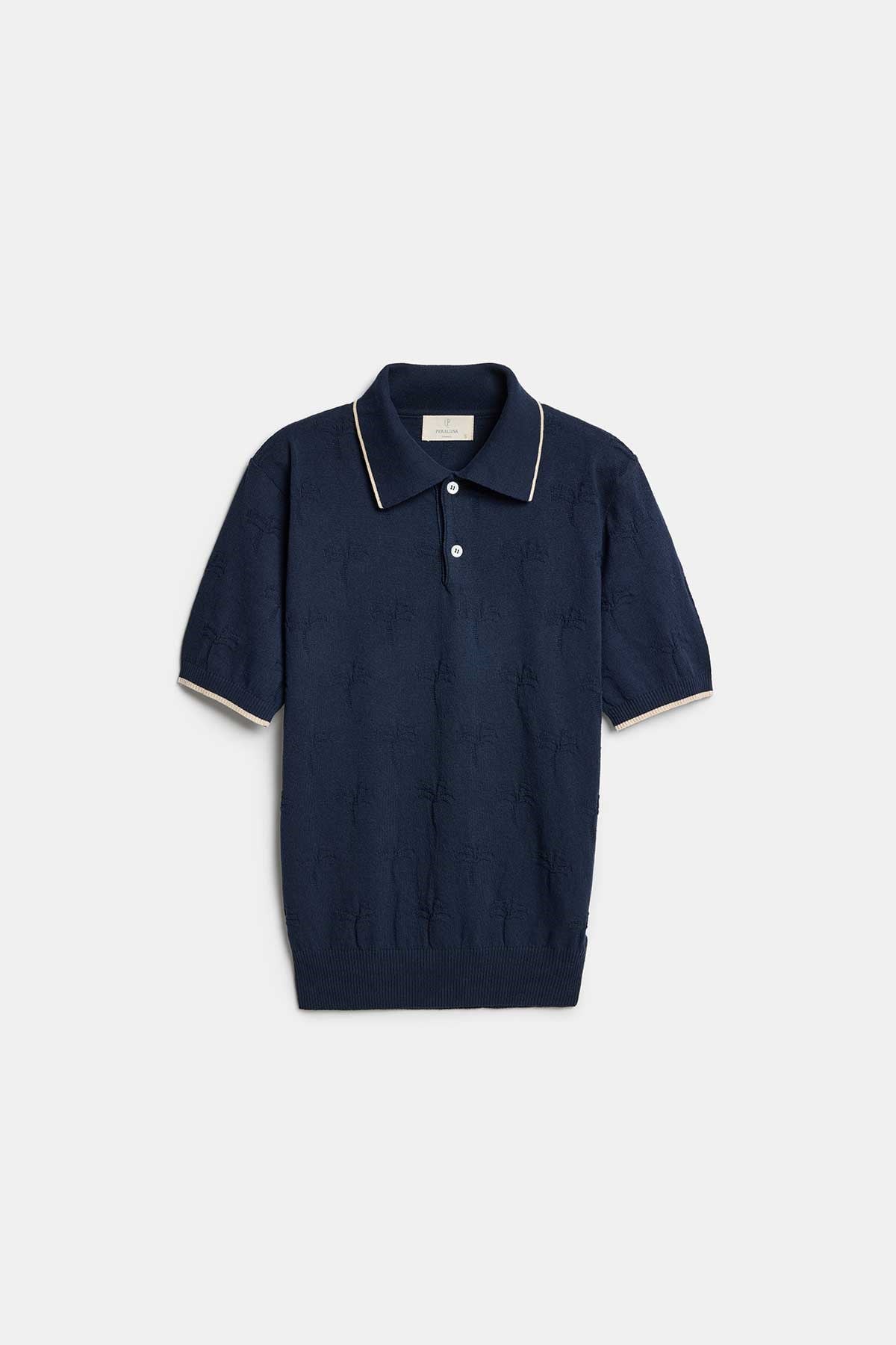 Peraluna Desert Palm Polo, Palmiye Desenli Polo Yaka Triko Tişört - Lacivert