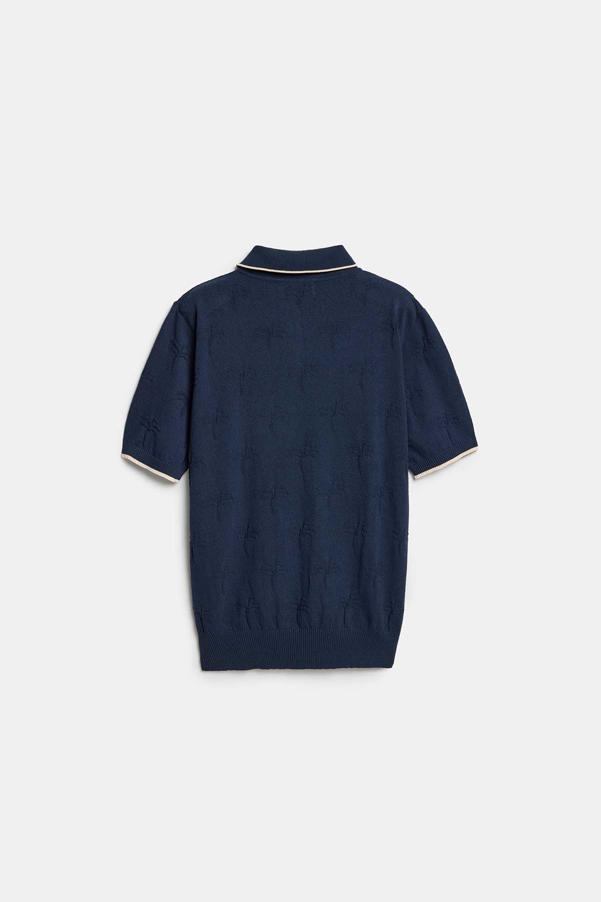 Peraluna Desert Palm Polo, Palmiye Desenli Polo Yaka Triko Tişört - Lacivert