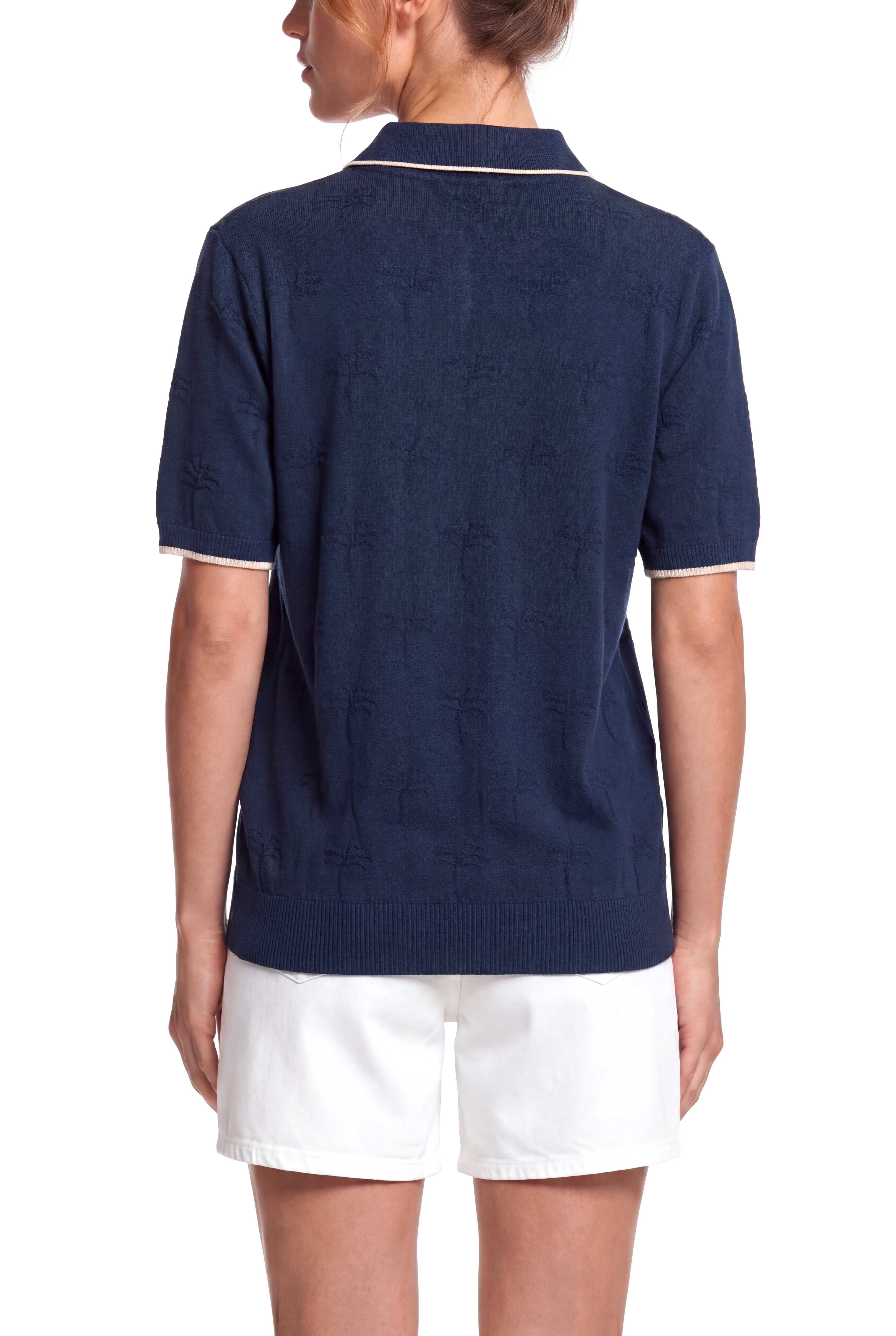 Peraluna Desert Palm Polo, Palmiye Desenli Polo Yaka Triko Tişört - Lacivert