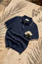Peraluna Desert Palm Polo, Palmiye Desenli Polo Yaka Triko Tişört - Lacivert