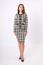 Peraluna-Diana Pötikare Kadın Diz Üstü Triko Etek Siyah/Ekru-Etek-7-Milagron.com