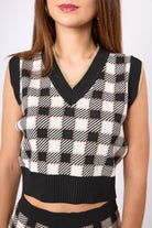 Peraluna-Diana Pötikare Kadın Krop Kesim Triko Süveter Siyah/Ekru-Kazak & Triko-3-Milagron.com