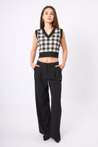 Peraluna-Diana Pötikare Kadın Krop Kesim Triko Süveter Siyah/Ekru-Kazak & Triko-7-Milagron.com