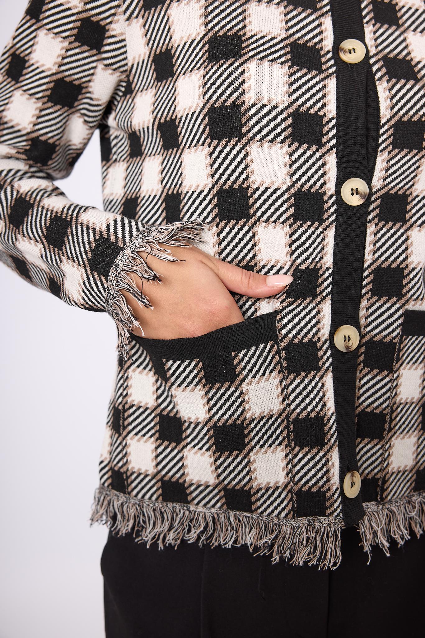 Peraluna-Diana Pötikare Kadın Triko Ceket Siyah/Ekru-Ceket-4-Milagron.com