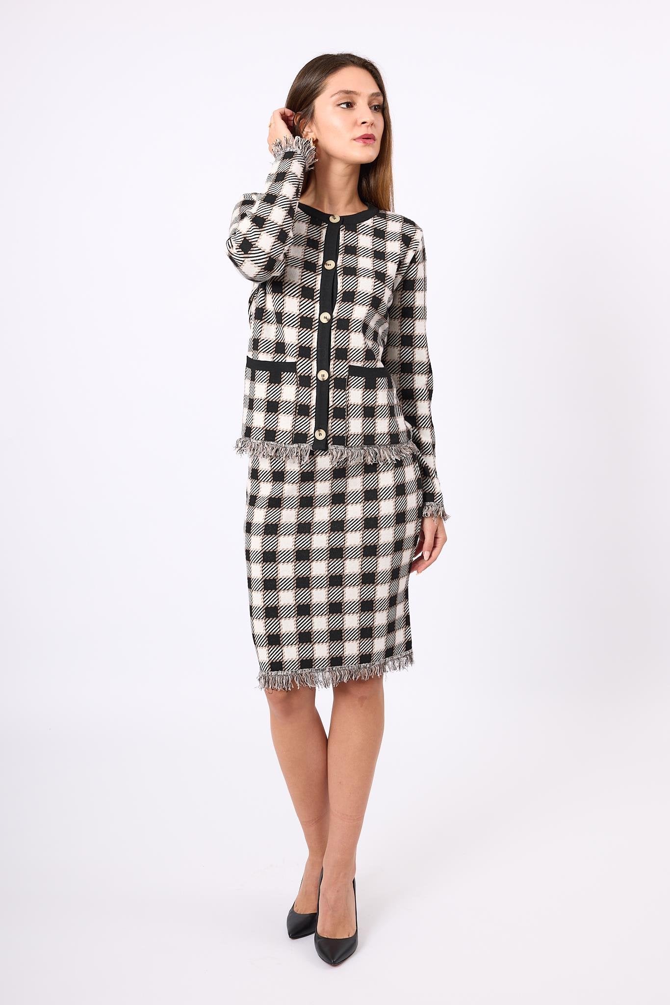 Peraluna-Diana Pötikare Kadın Triko Ceket Siyah/Ekru-Ceket-7-Milagron.com