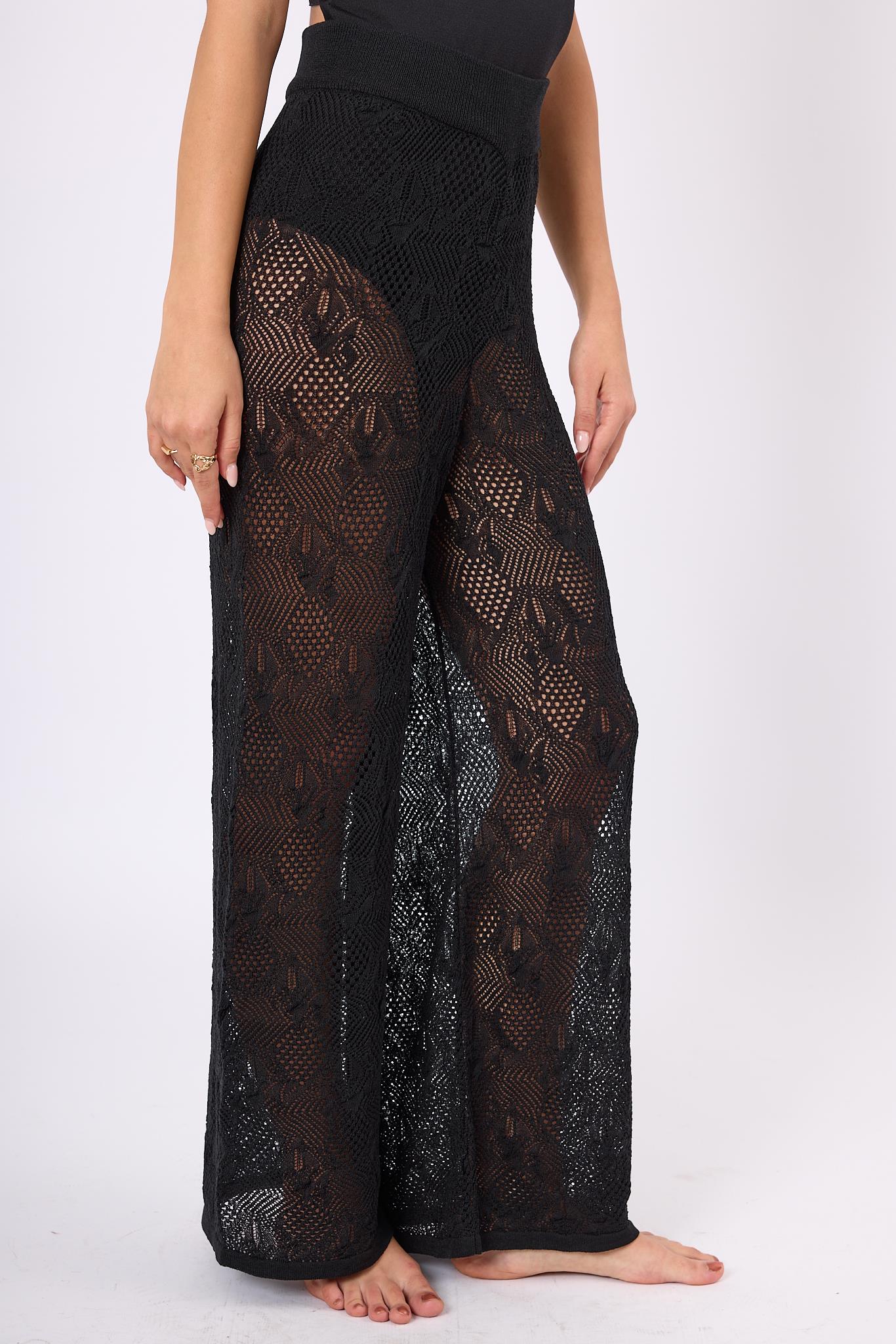 Peraluna-Emma Trouser Dantel Desen Örgülü Geniş Midi Boy Kadın Triko Pantolon-Pantolon-4-Milagron.com