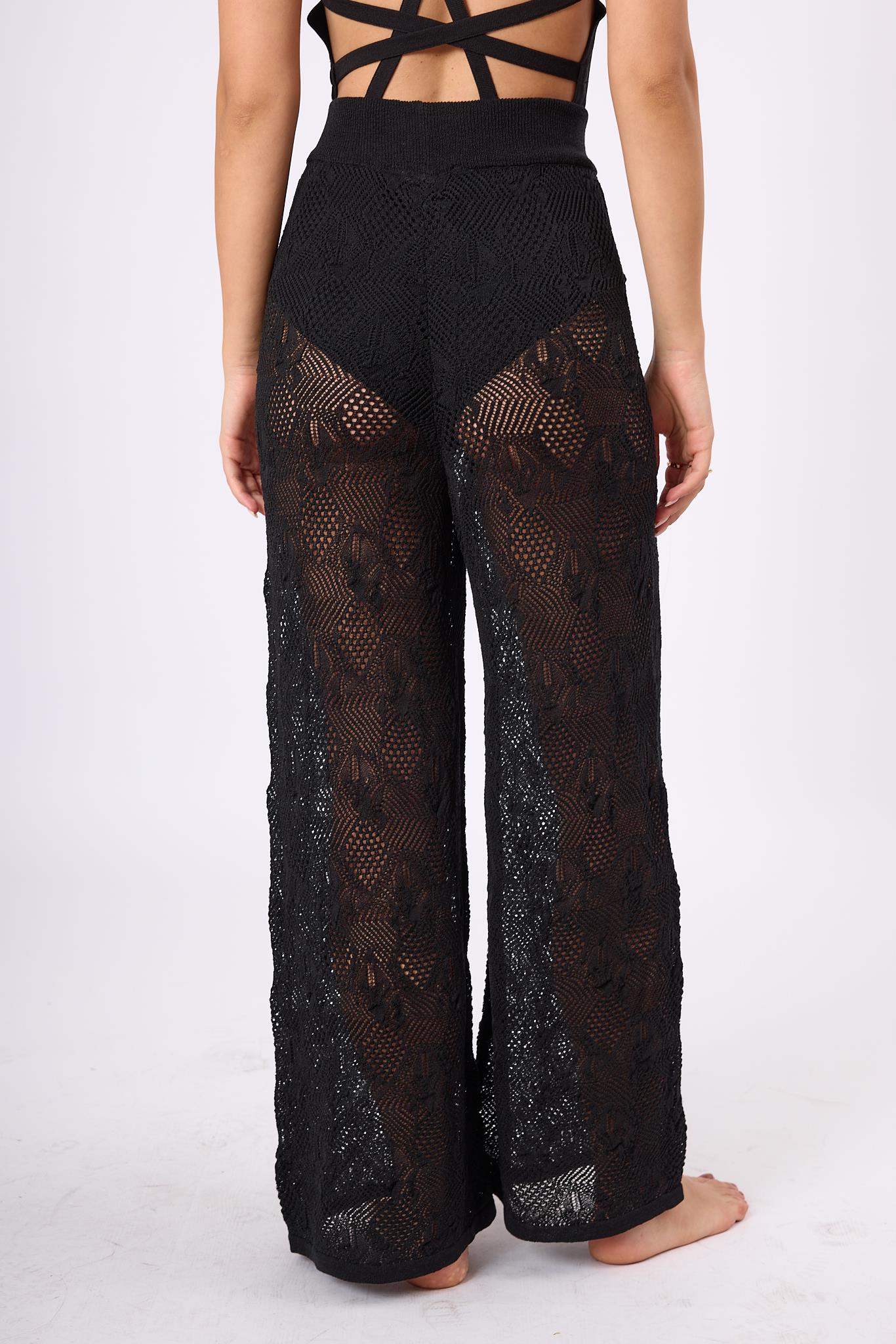 Peraluna-Emma Trouser Dantel Desen Örgülü Geniş Midi Boy Kadın Triko Pantolon-Pantolon-5-Milagron.com