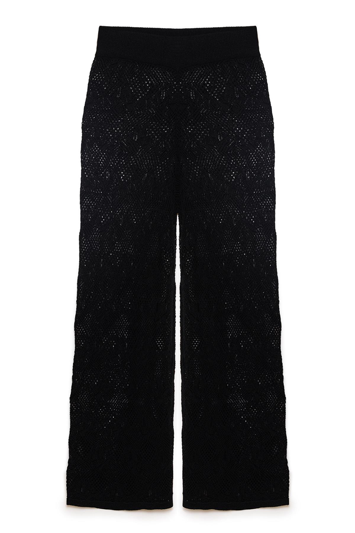 Peraluna-Emma Trouser Dantel Desen Örgülü Geniş Midi Boy Kadın Triko Pantolon-Pantolon-8-Milagron.com