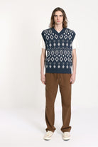 Peraluna-Far Afield Pinto Knitted Vest Diamonds V Yaka Baklava Desen %100 Organik Pamuk Erkek Triko Süveter-Kazak & Triko-2-Milagron.com