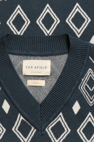 Peraluna-Far Afield Pinto Knitted Vest Diamonds V Yaka Baklava Desen %100 Organik Pamuk Erkek Triko Süveter-Kazak & Triko-3-Milagron.com