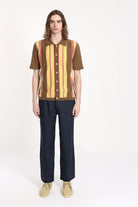 Peraluna-Far Afield Velzy Cardigan Picchi Striped Bisiklet Yaka Kısa Kol %100 Organik Pamuk Çizgili Erkek Triko Hırka-Kazak & Triko-1-Milagron.com