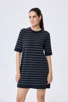 Peraluna-Faye Çizgi Detaylı Mini Yazlık Triko Elbise Si̇yah / Beyaz Çi̇zgi̇li̇-Elbise-1-Milagron.com