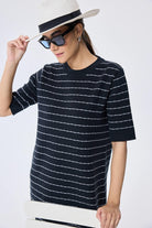 Peraluna-Faye Çizgi Detaylı Mini Yazlık Triko Elbise Si̇yah / Beyaz Çi̇zgi̇li̇-Elbise-4-Milagron.com