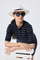 Peraluna-Faye Çizgi Detaylı Mini Yazlık Triko Elbise Si̇yah / Beyaz Çi̇zgi̇li̇-Elbise-5-Milagron.com