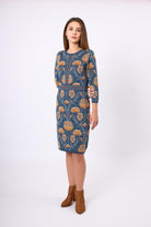 Peraluna-Felicity Çiçek Jakarlı Kadın Triko Elbise İndigo Multi-Elbise-1-Milagron.com