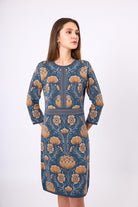 Peraluna-Felicity Çiçek Jakarlı Kadın Triko Elbise İndigo Multi-Elbise-6-Milagron.com