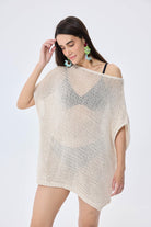 Peraluna-Fiona Ajurlu Kadın Yazlık Tunik Krem-Kazak & Triko-4-Milagron.com