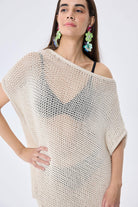 Peraluna-Fiona Ajurlu Kadın Yazlık Tunik Krem-Kazak & Triko-7-Milagron.com