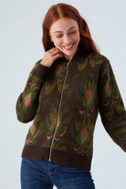 Peraluna-Fiori Bomber Jacket Çiçek Desenli Fermuarlı Organik Pamuklu Kadın Triko Ceket -Ceket-1-Milagron.com