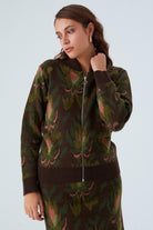 Peraluna-Fiori Bomber Jacket Çiçek Desenli Fermuarlı Organik Pamuklu Kadın Triko Ceket -Ceket-2-Milagron.com