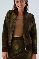 Peraluna-Fiori Bomber Jacket Çiçek Desenli Fermuarlı Organik Pamuklu Kadın Triko Ceket -Ceket-3-Milagron.com