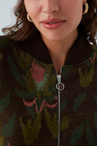 Peraluna-Fiori Bomber Jacket Çiçek Desenli Fermuarlı Organik Pamuklu Kadın Triko Ceket -Ceket-4-Milagron.com