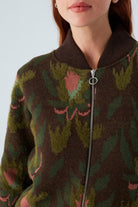 Peraluna-Fiori Bomber Jacket Çiçek Desenli Fermuarlı Organik Pamuklu Kadın Triko Ceket -Ceket-5-Milagron.com