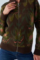 Peraluna-Fiori Bomber Jacket Çiçek Desenli Fermuarlı Organik Pamuklu Kadın Triko Ceket -Ceket-6-Milagron.com