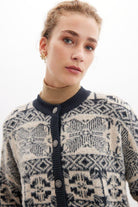 Peraluna-Flora Jacket Bisiklet Yaka Jakarlı Koton Karışım Kadın Triko Ceket-Ceket-1-Milagron.com