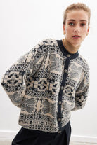 Peraluna-Flora Jacket Bisiklet Yaka Jakarlı Koton Karışım Kadın Triko Ceket-Ceket-2-Milagron.com