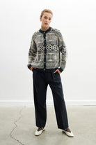 Peraluna-Flora Jacket Bisiklet Yaka Jakarlı Koton Karışım Kadın Triko Ceket-Ceket-5-Milagron.com