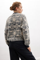 Peraluna-Flora Jacket Bisiklet Yaka Jakarlı Koton Karışım Kadın Triko Ceket-Ceket-6-Milagron.com