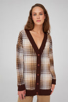 Peraluna-Geniş Kalıplı Kaşmir Karışım V Yaka Kadın Triko Hırka-Kazak & Triko-3-Milagron.com