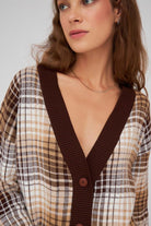 Peraluna-Geniş Kalıplı Kaşmir Karışım V Yaka Kadın Triko Hırka-Kazak & Triko-4-Milagron.com