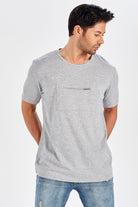 Peraluna Göğüs Fermuarlı Uzun Erkek T-Shirt - Açık Gri Melanj